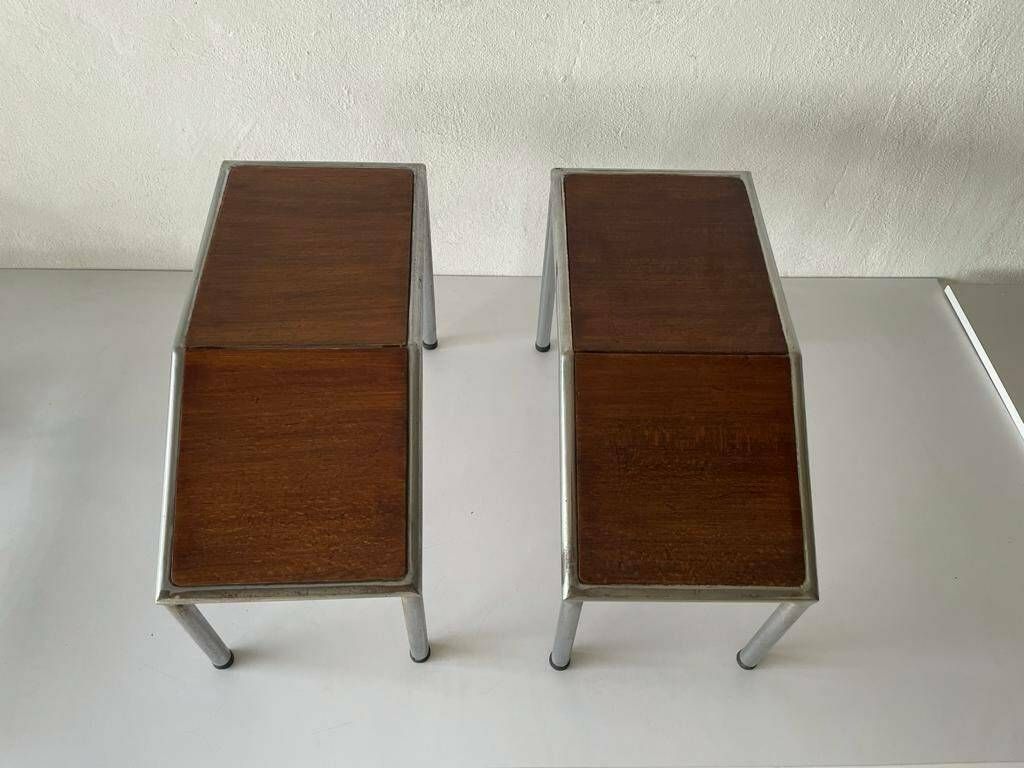 Italian Design Wooden And Thick Metal Body Pair Of Shoe Fitting Stools Or Tables For Creative Purposes, 1970s, Italy photo for sale