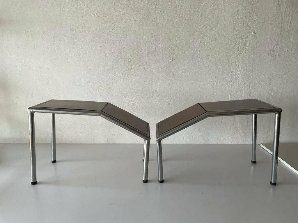 Italian Design Wooden And Thick Metal Body Pair Of Shoe Fitting Stools Or Tables For Creative Purposes, 1970s, Italy photo Furniture