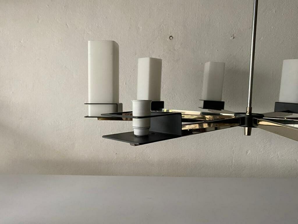 Excellent 8 Cylinder Opal Glass Tubes And Black Chrome Metal Body Atomic Xxl Chandelier, 1970s, Germany photo buy