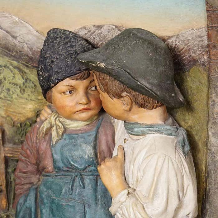 Terracotta Wall Plate With Lovely Children In Traditional Costumes By Johann Mar photo vintage
