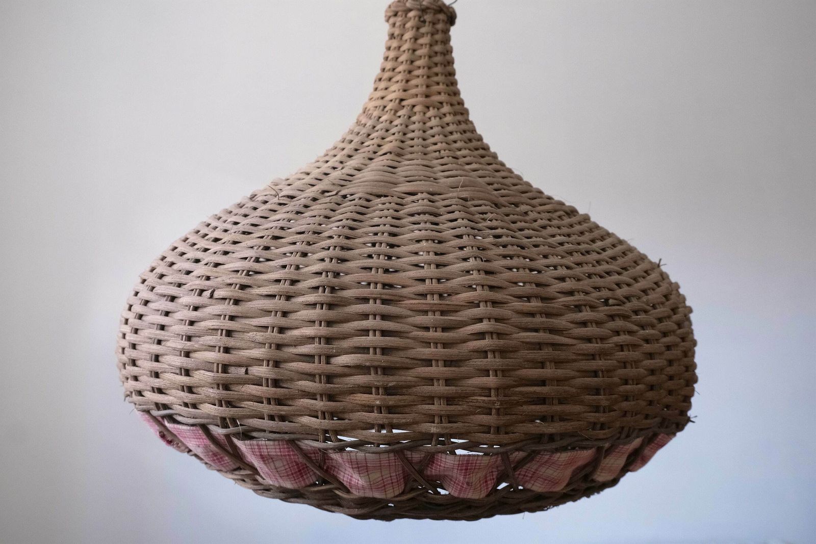 Vintage Rattan Light Shade Scallop, Vintage Wicker Shade, French Rattan Shade, Midcentury Shade, Petal Light Shade photo for sale