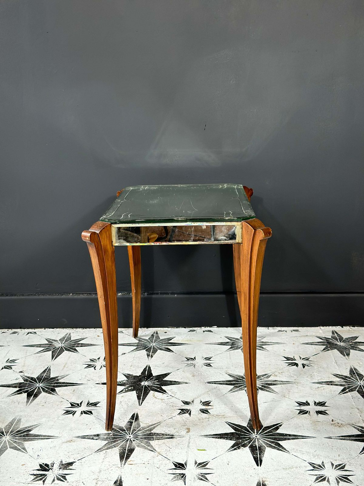 Original French 1930’s Mirror Side Table. Etched Mirror Glass. Dainty French Chic. photo furniture