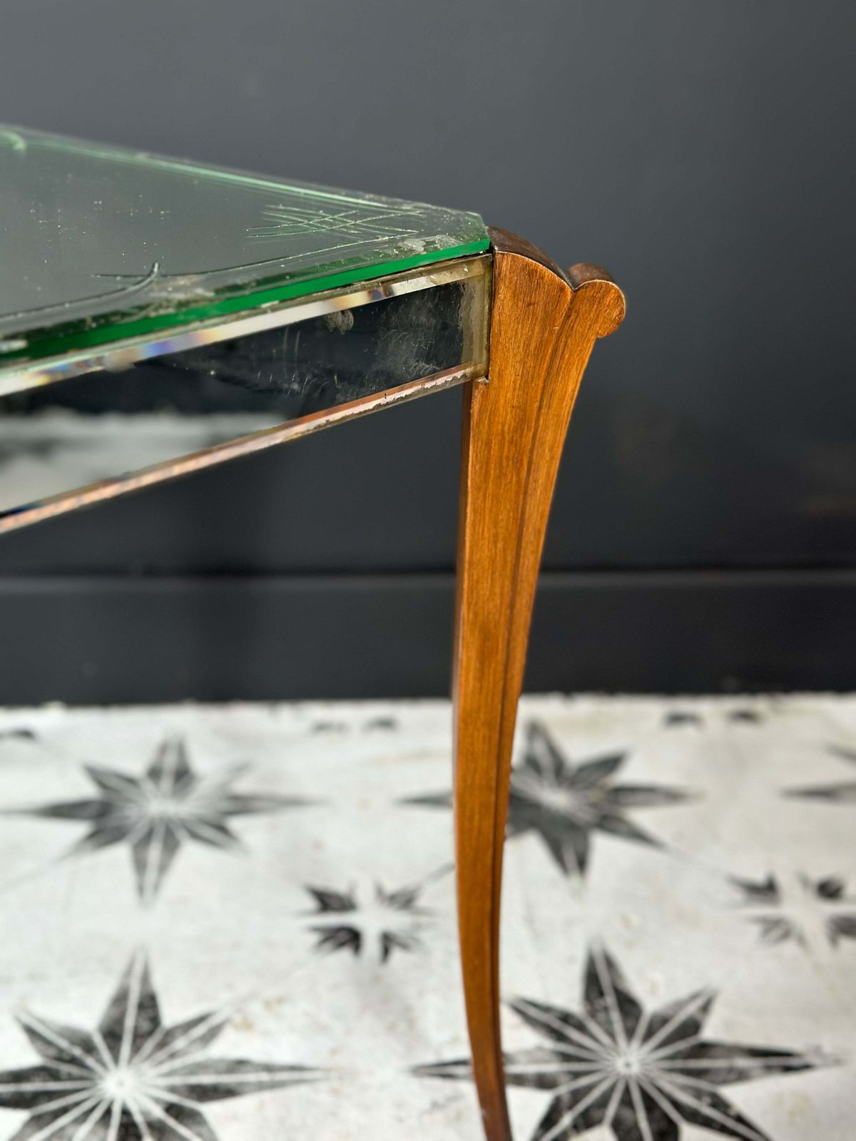 Original French 1930’s Mirror Side Table. Etched Mirror Glass. Dainty French Chic. photo 450.0