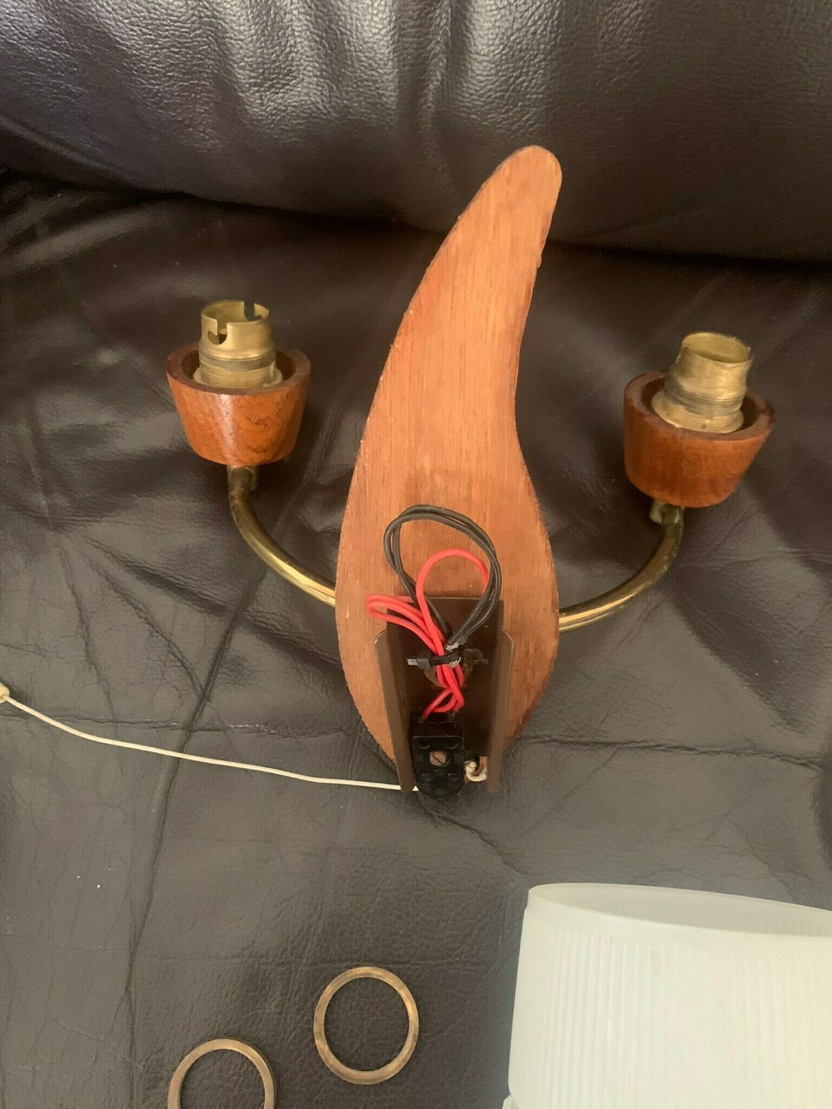 Original Mcm Vintage Retro 60s Pair Of Danish Double Pull Chord Wall Lights/Sconces Teak & Opaline Glass Superb photo buy