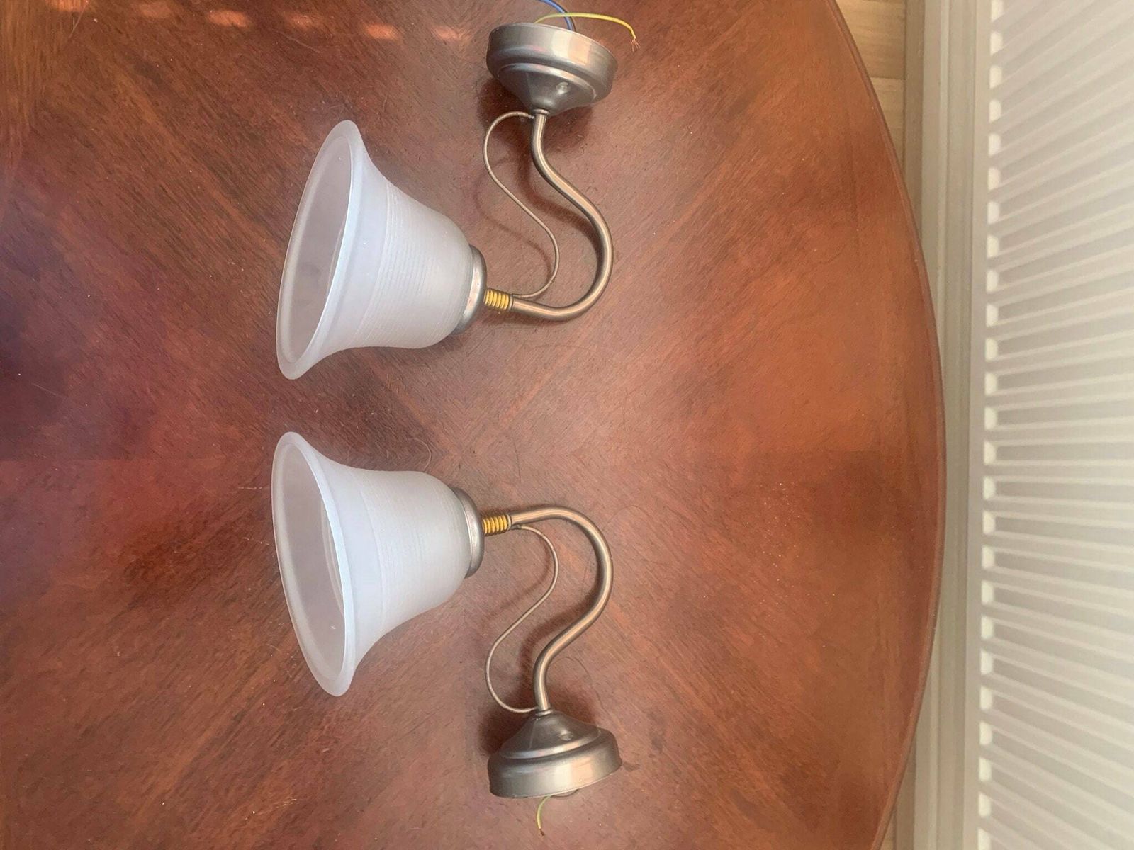 Vintage Pair Of Retro 90s Industrial Style Wall Lights/Sconces In Copper & Steel And Frosted Glass photo furniture