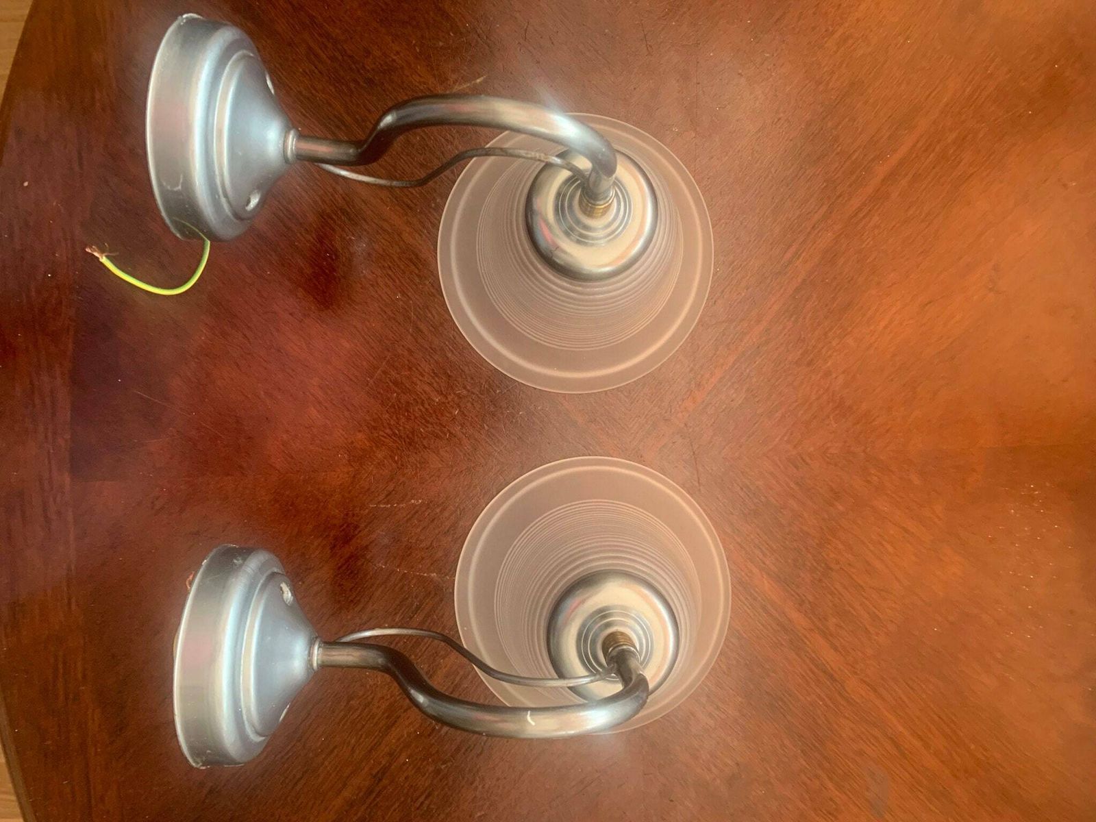 Vintage Pair Of Retro 90s Industrial Style Wall Lights/Sconces In Copper & Steel And Frosted Glass photo for sale