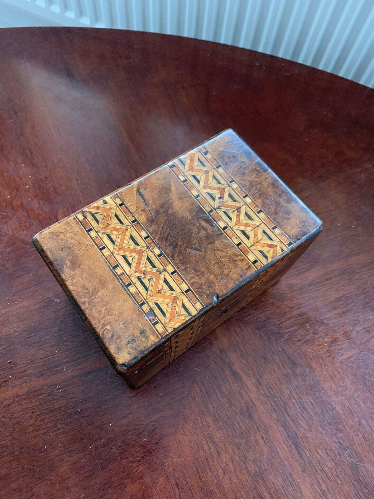 Antique Early Victorian Inlaid Marquetry Banded Walnut Tea Caddy photo furniture