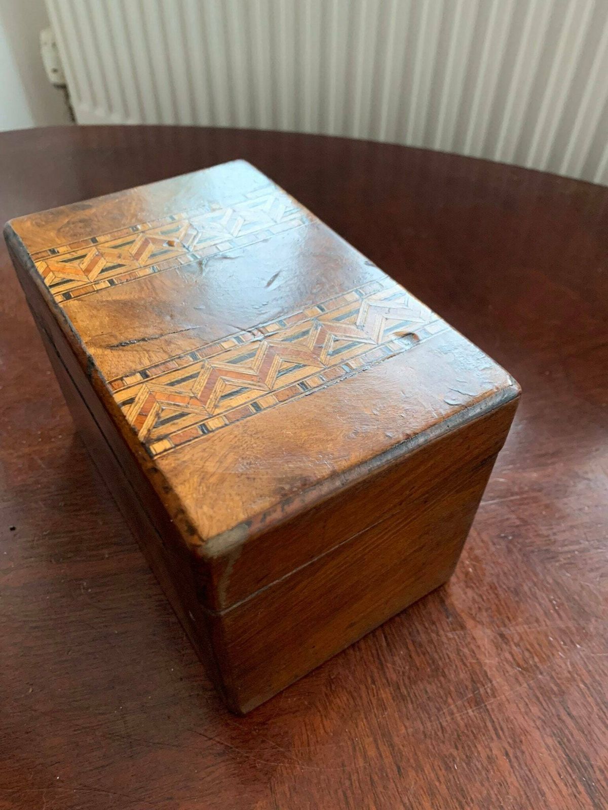 Antique Early Victorian Inlaid Marquetry Banded Walnut Tea Caddy photo 250.0