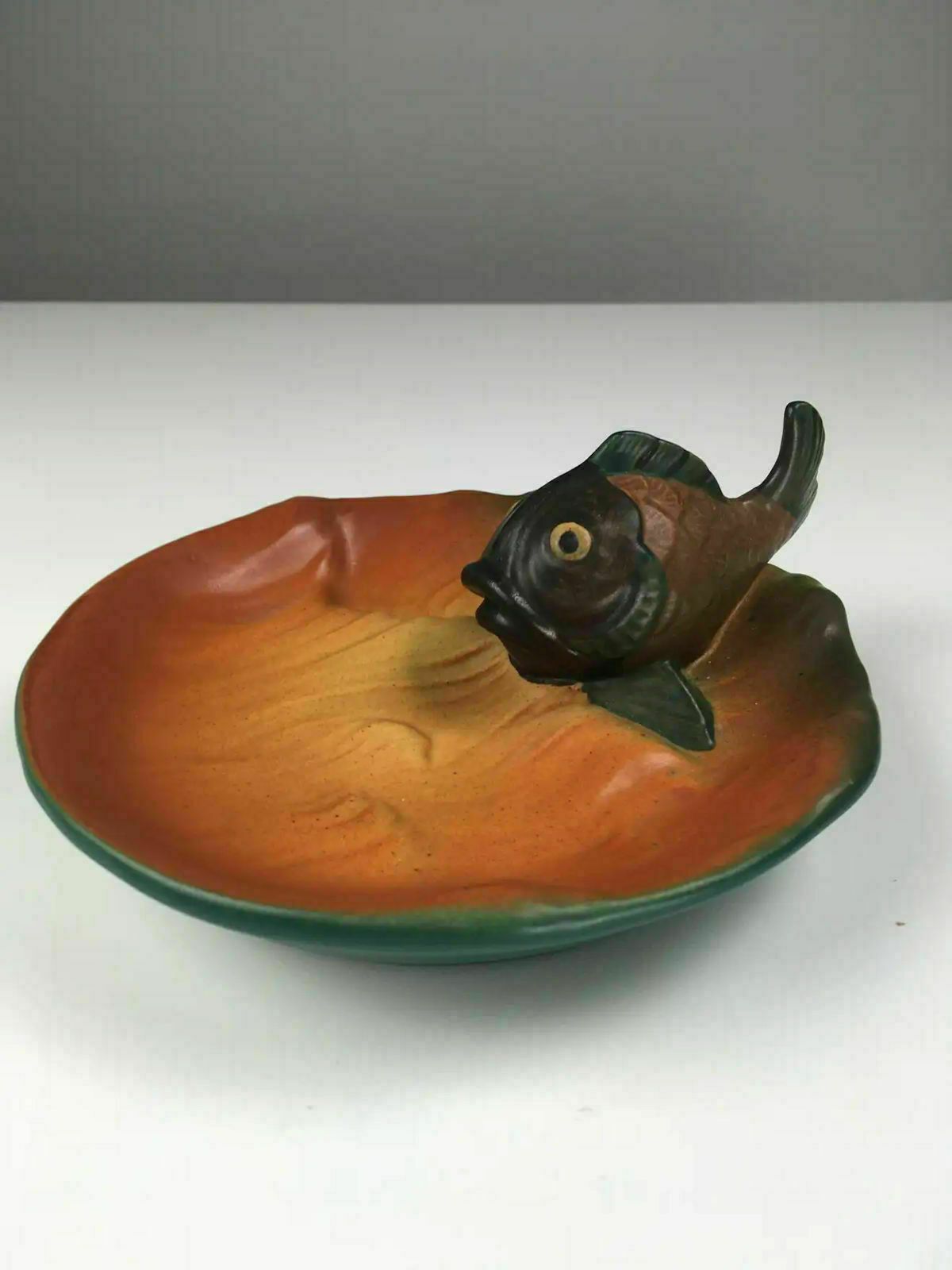 Danish Hand Crafted Art Nouveau Fish Ash Bowl By Axel Sorensen For P. Ipsens Enke 1920's photo for sale