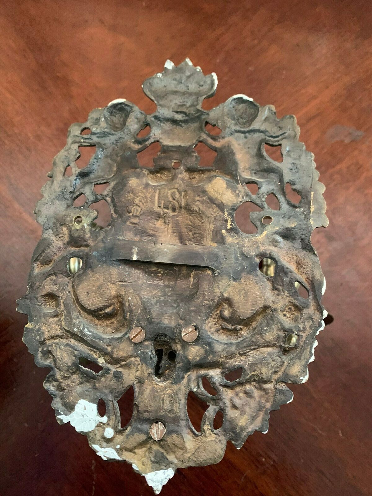 Original Pair Of Antique Rococo Gothic Solid Brass Double Candle Wall Sconces Adorned With Cherubs photo buy