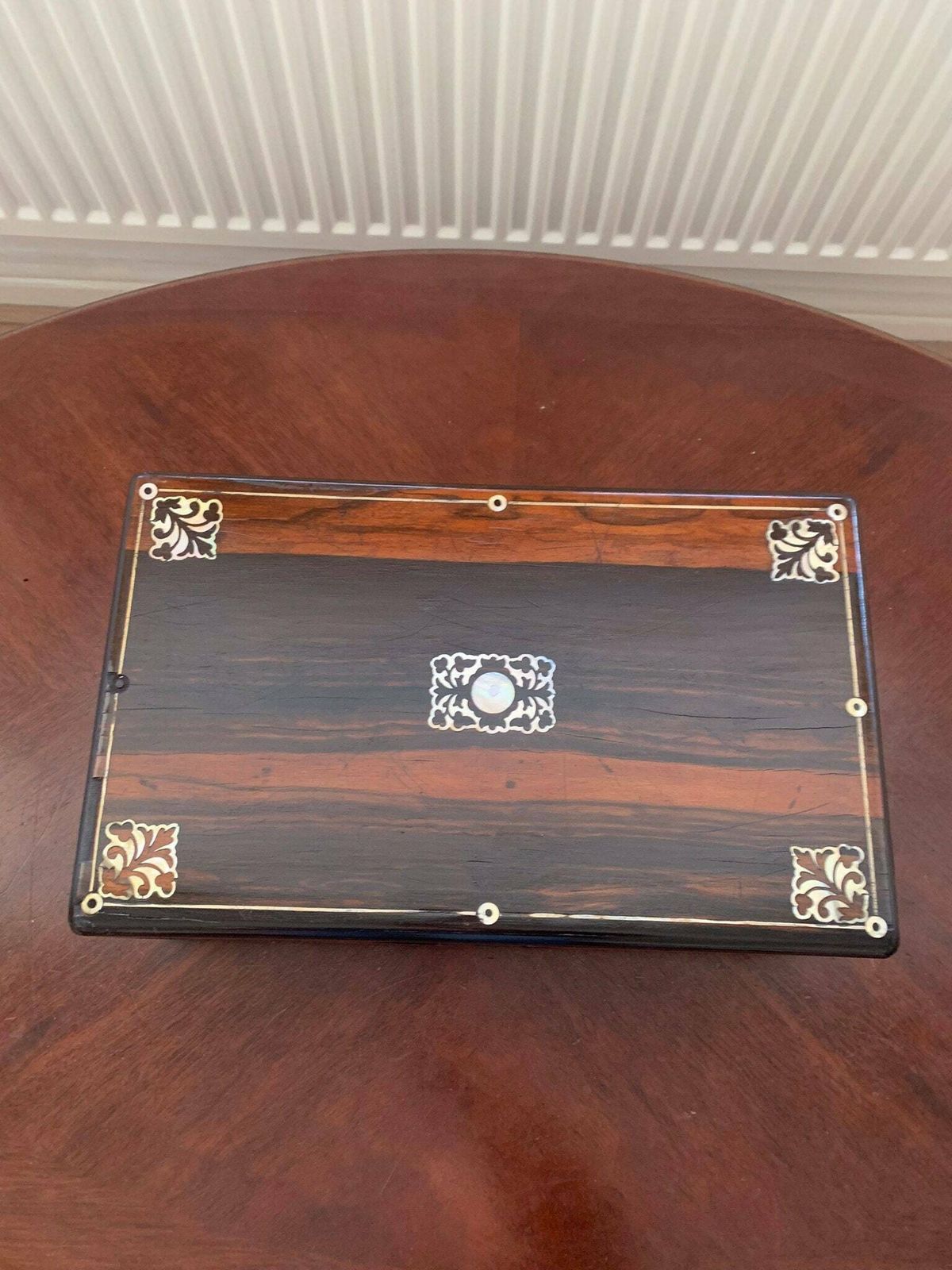 Substantial Original Antique English Victorian Coromandel & Mother Of Pearl Writing Slope/Desk/Box