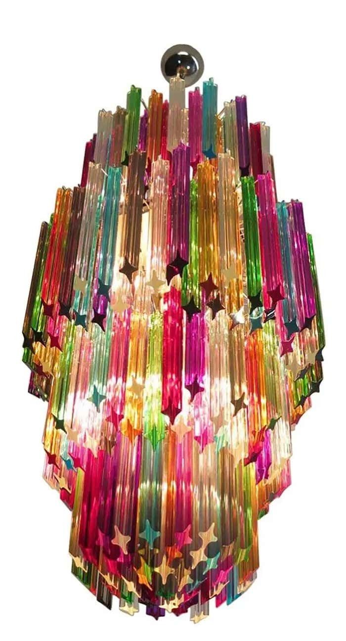 16818.0 Trio Of Monumental Multicolored Prism Chandeliers, Murano photo