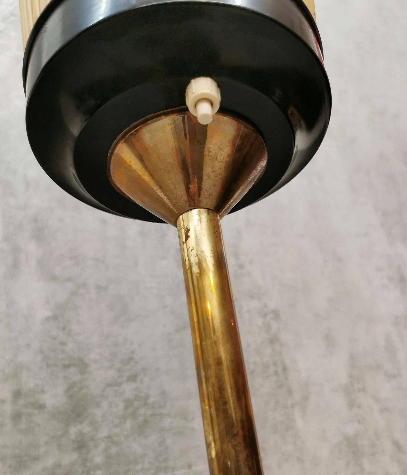 photo for sale Mid Century Modern Brass And Illustrated Fabric Floor Lamp, 1950s, Germany