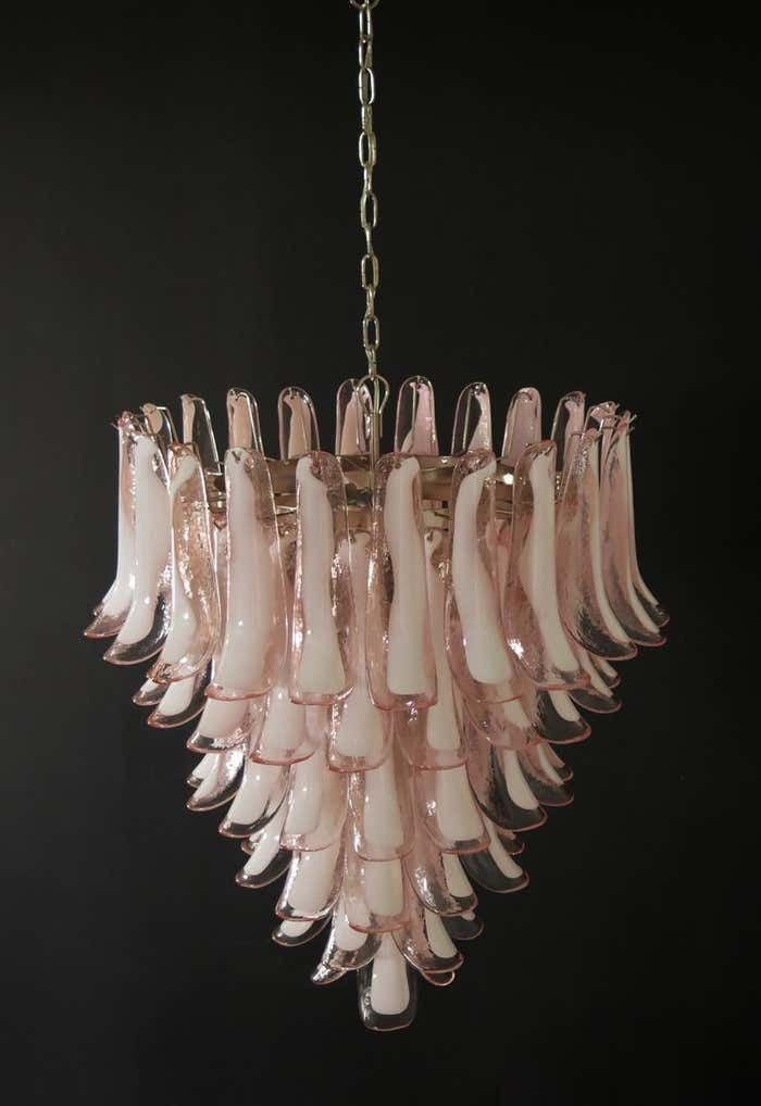 photo buy Fabulous Set Of Six Of Italian 75 Pink And White Petal Chandeliers, Murano