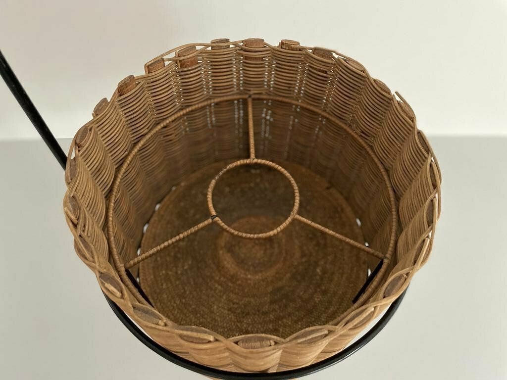 Wicker And Black Metal Round Serving Bar Cart, 1960s, Germany photo buy