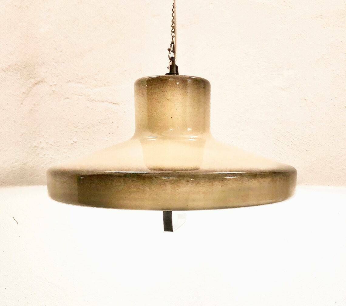 Postmodern Large Danish Graffiti Style Ceiling Lamp In Black And Beige Painted Metal With Cool Hanger And Chain Suspension