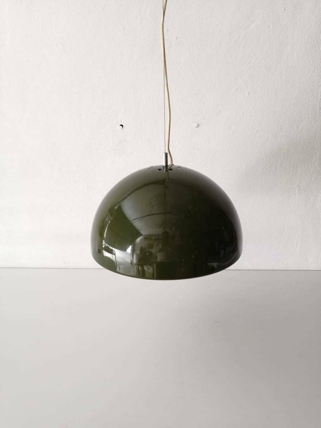 Reggiani Goffredo Wonderful Green Metal Suspension Lamp, 1960s Italy