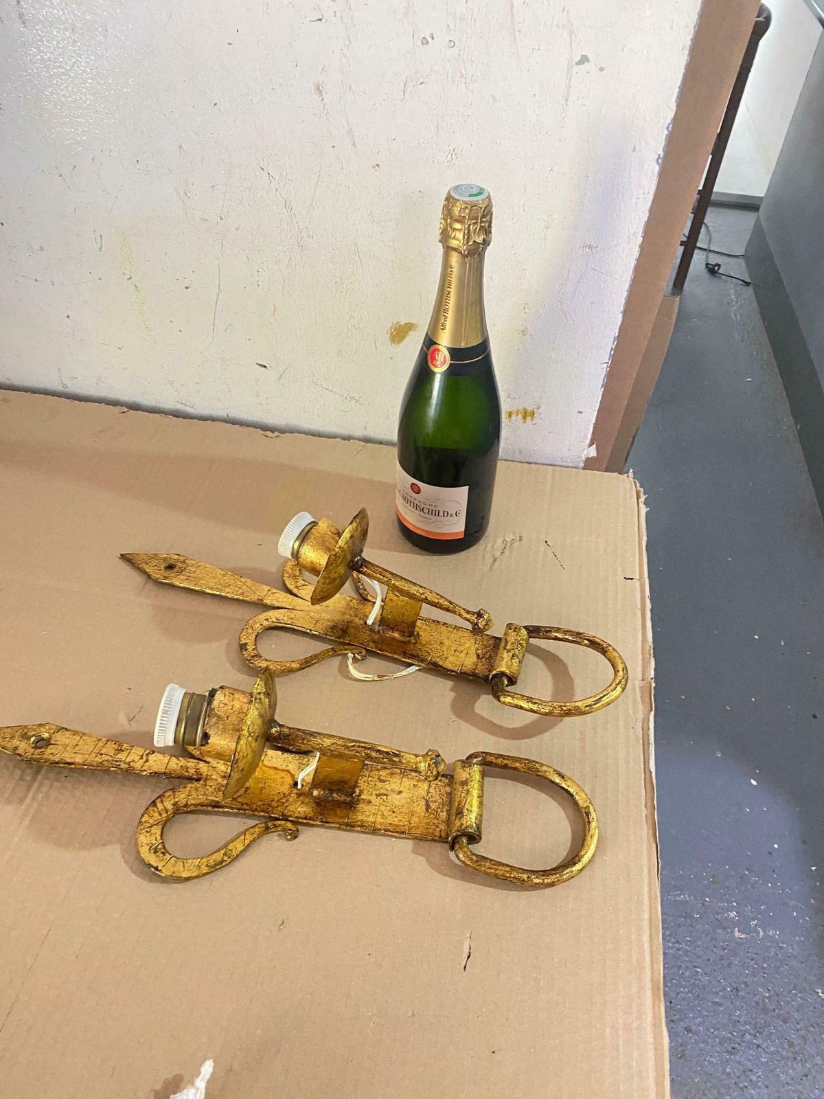 photo buy Pair Of Vintage Iron French Sconces Gold Color 20th Century