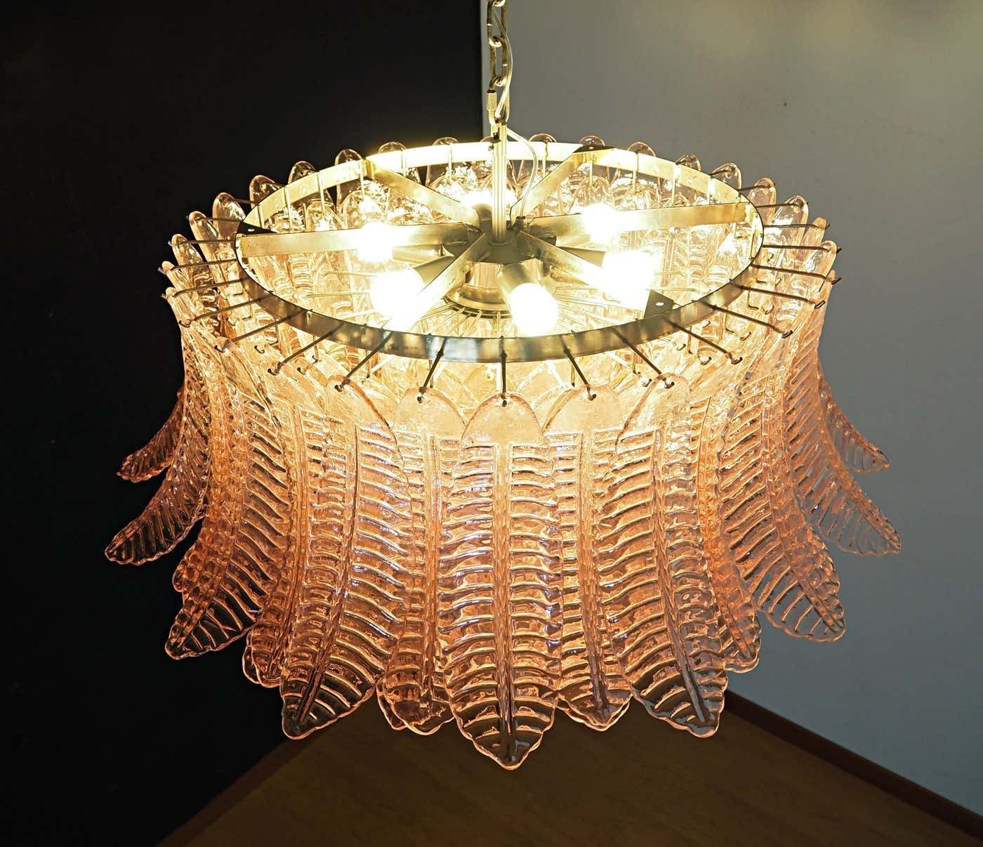 Lighting Pair Italian Pink Glass Ceiling Light Chandeliers, Murano, 1990 photo