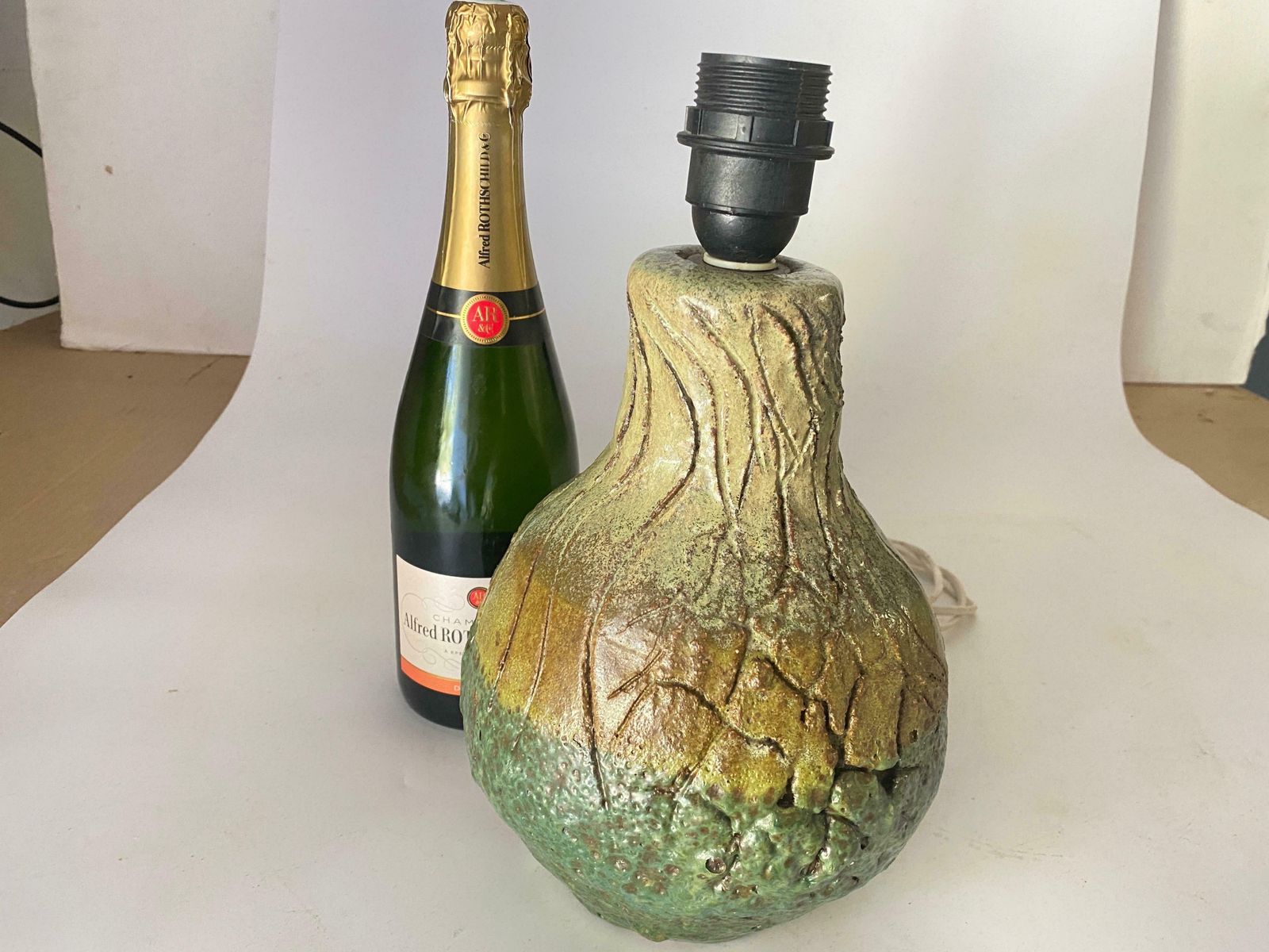 Pottery Lamp In Green Color France 1960 photo vintage
