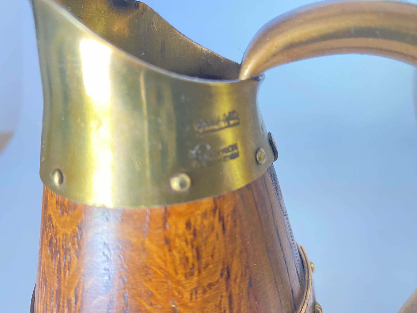 Gerard Lafitte Oak And Brass Barrel Form Pitcher Wooden Jug France 1933 photo buy