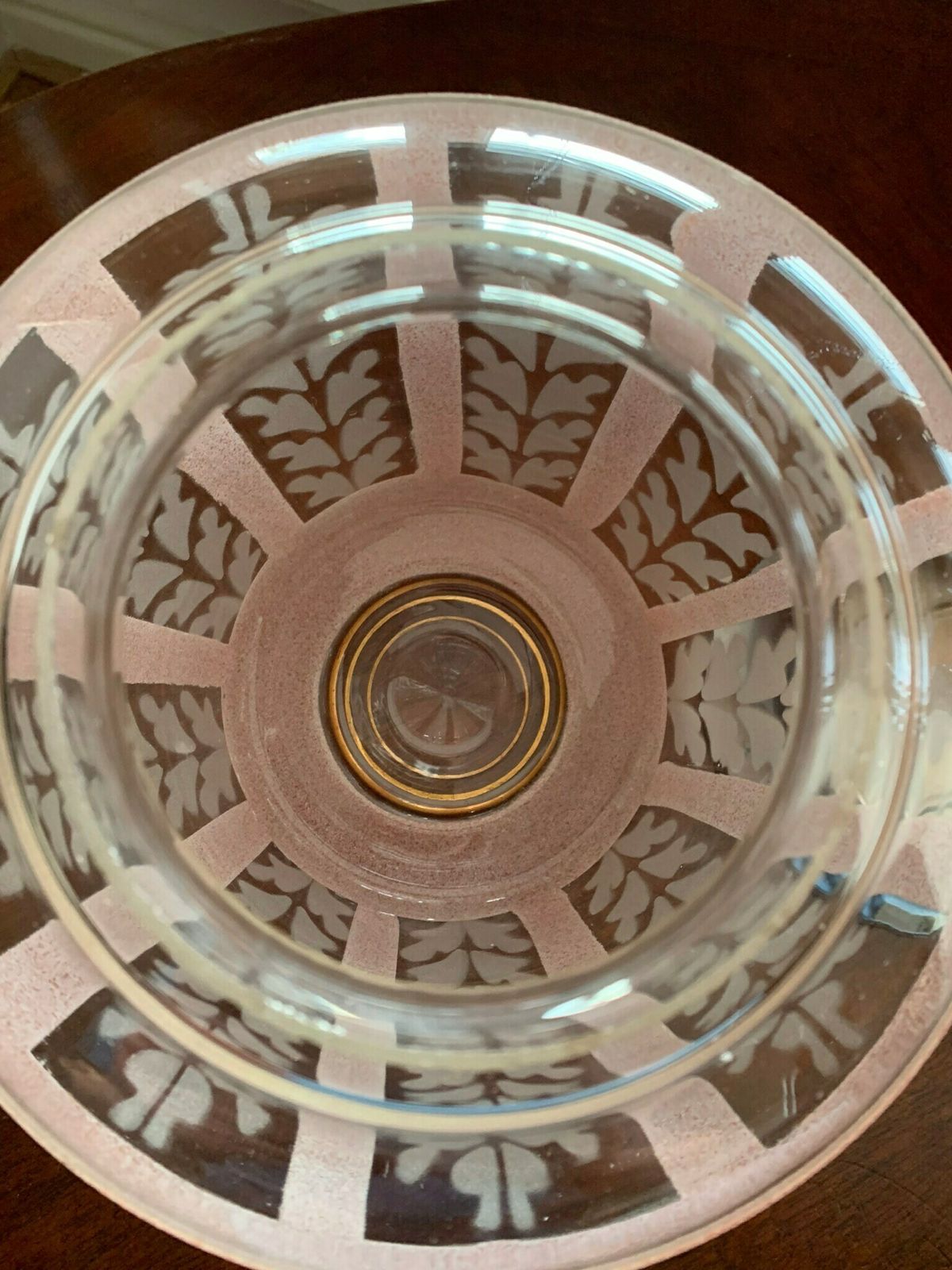 Pair Of Original Art Deco Flush Mount Pendant Ceiling Lights In Pink & White C/W Original Chrome Galleries. photo buy