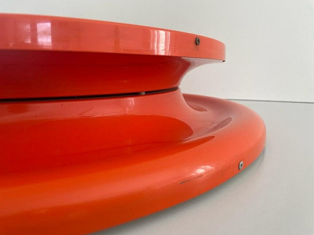 Wonderful Orange Metal Pop Art Italian Round Wall Mirror, 1970s, Italy photo vinterior