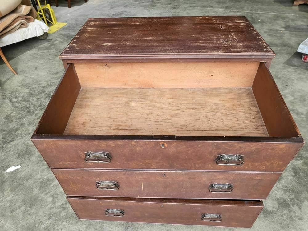 Antique Victorian Small Chest Of Drawers Bracket Feet 3 Drawers Brass Handles photo for sale