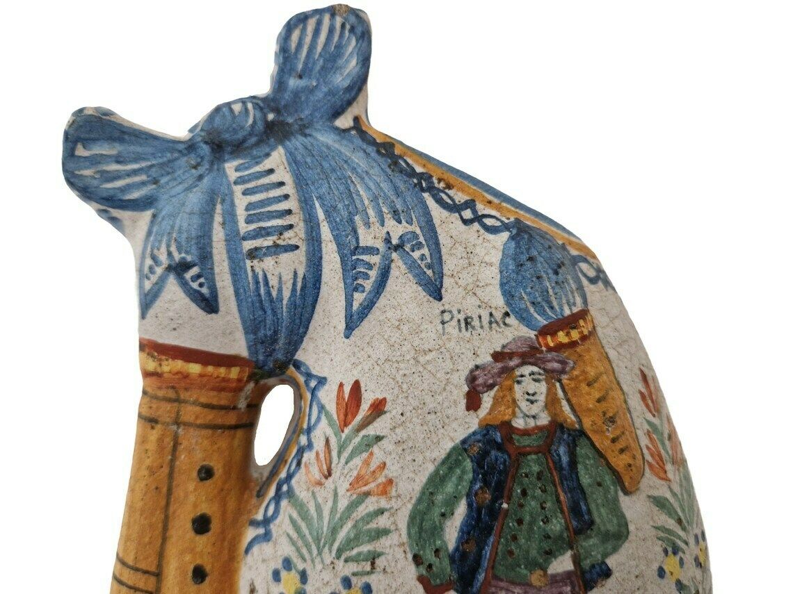 Henriot Quimper Faience Wall Pocket Bagpipe Vase, Hand Painted French Pottery Breton Souvenir photo buy