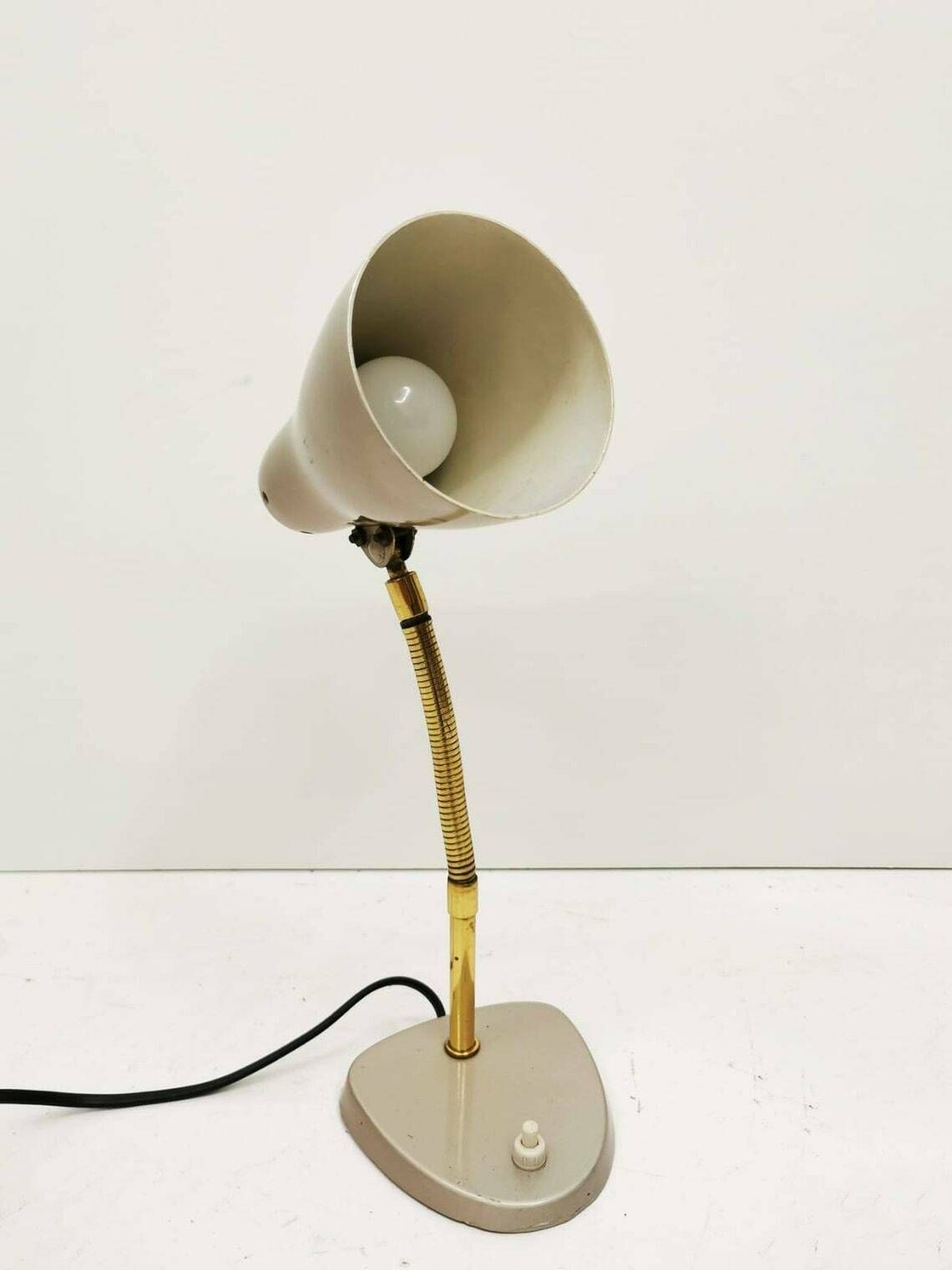 Mid Century Vintage Brass Grey Desk Lamp Germany 1960s photo furniture