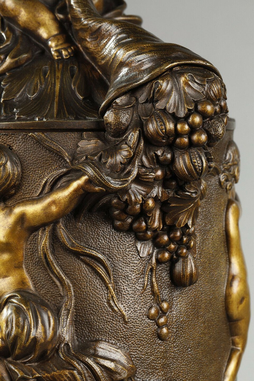 photo for sale Pair Of Covered Vases, In Finely Chased Bronze With A Rich Rotating Decoration