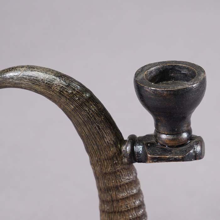 A Pair Lovely Antique Candle Holders With Chamois Horns photo 318.0