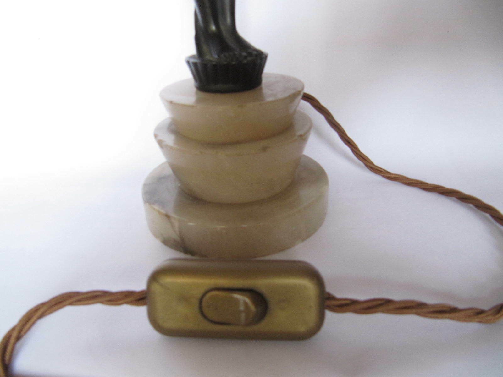 Art Deco Lamp From The Seymour Stein Collection. Lady Figurine On Marble With Crackle Glass Globe photo Lighting
