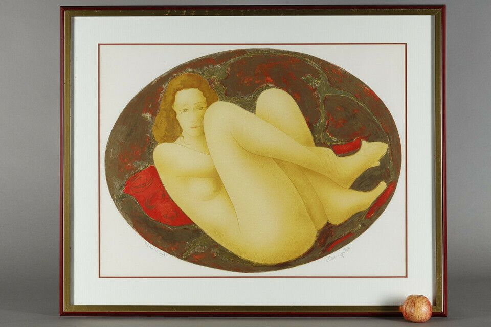 Alain Bonnefoit, "Femme Nue Allongée Sur Un Lit" (Nude Woman Lying On A Bed) photo furniture