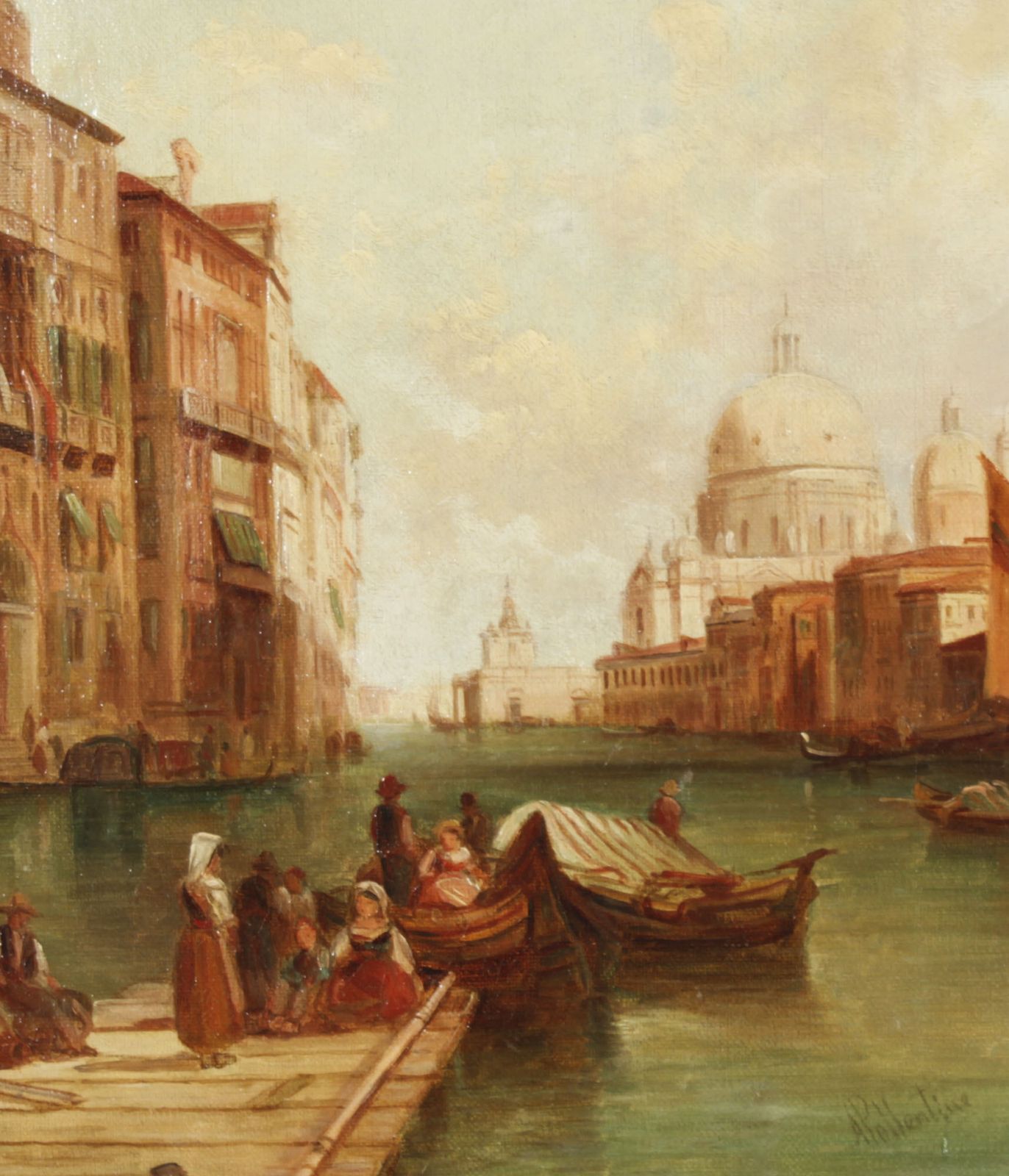 Antique Oil Painting Grand Canal Venice Alfred Pollentine 19th Century photo for sale