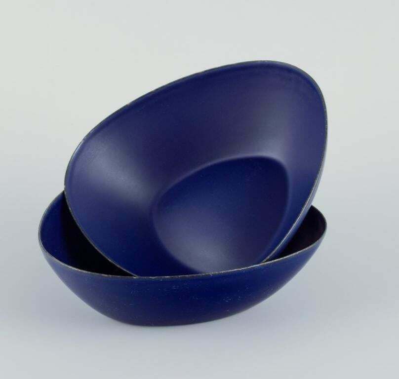 Kockum, Sweden. Pair Of Retro Metal Bowls. Dark Blue Enamel. From The 1970s. photo 168.0
