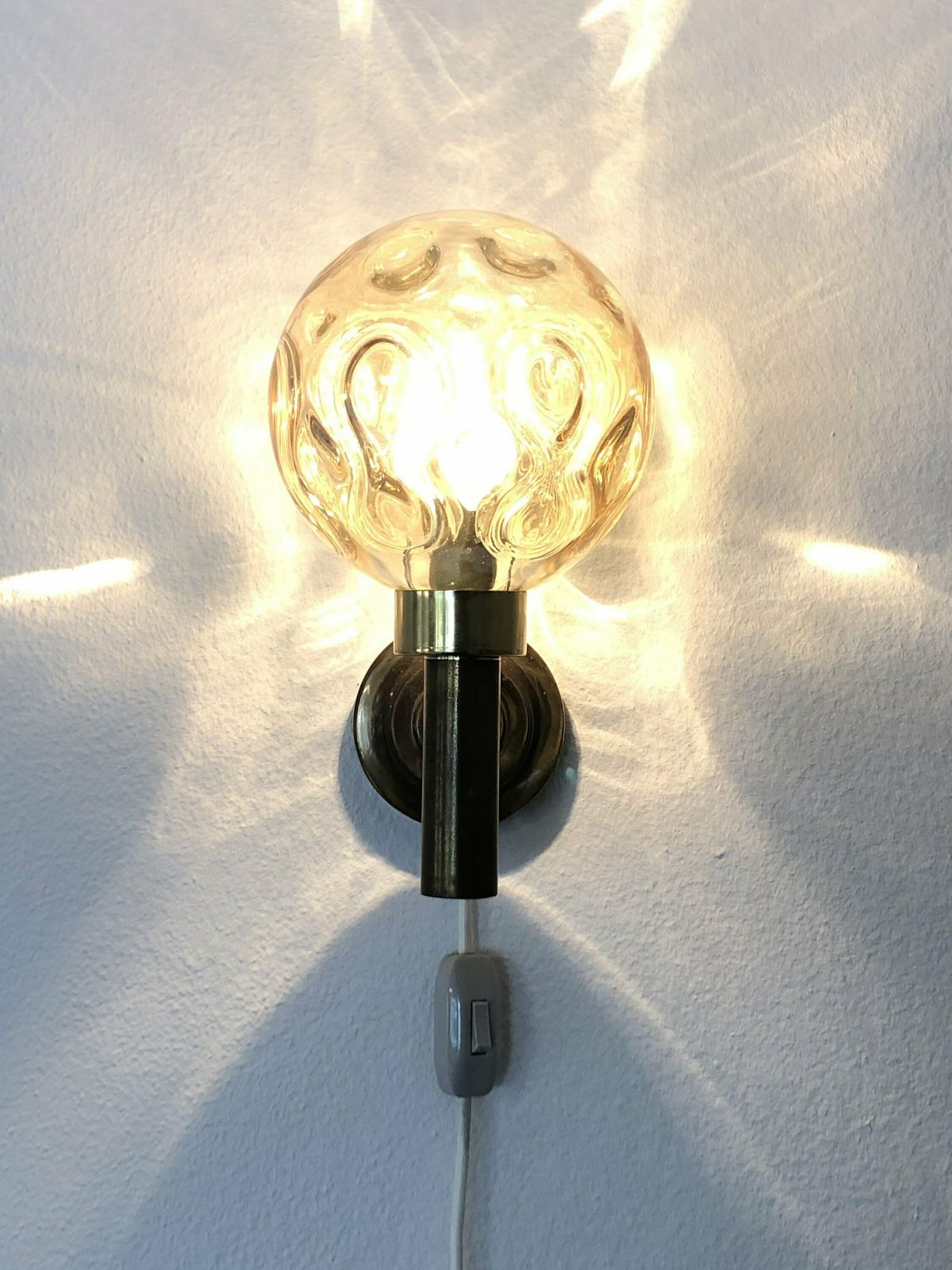 Elegant Danish Mid Century Design Wall Lamps With Globe Amber Glass Shade And Brass Wall Mount photo Lighting