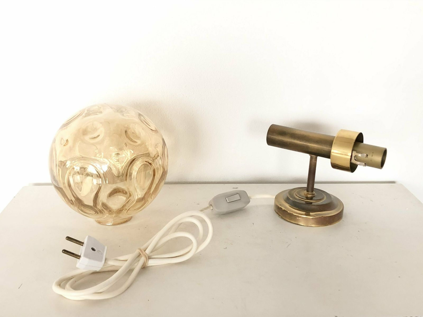 Elegant Danish Mid Century Design Wall Lamps With Globe Amber Glass Shade And Brass Wall Mount photo buy
