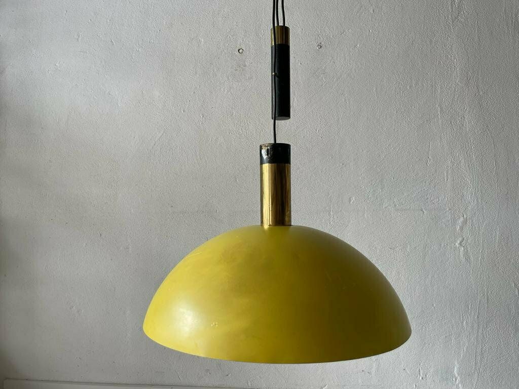 Yellow Metal Shade Counterweight Pendant Lamp By Stilux, 1970s, Italy