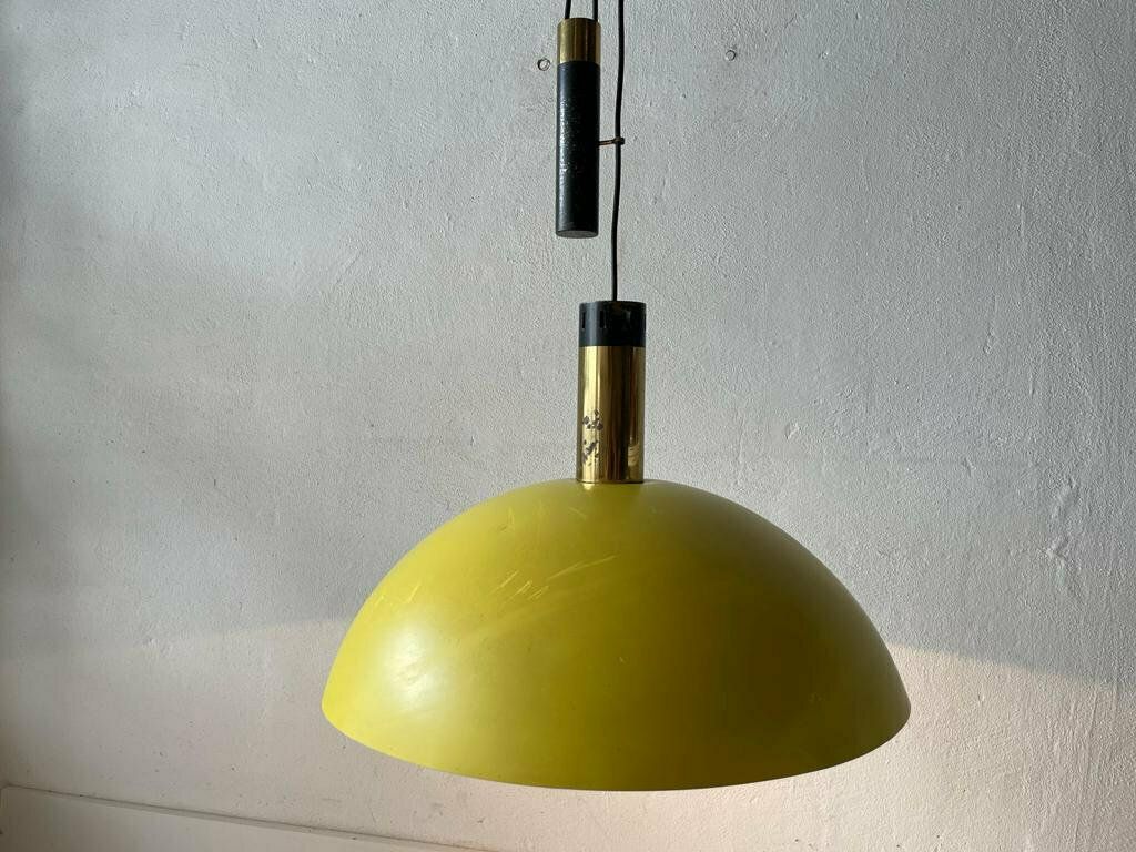 Yellow Metal Shade Counterweight Pendant Lamp By Stilux, 1970s, Italy photo furniture