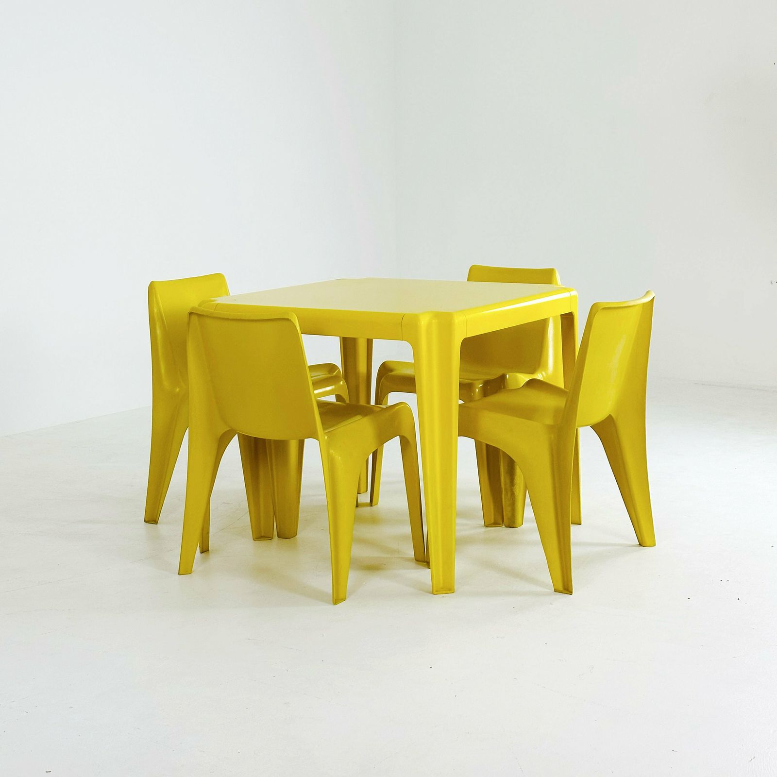 Yellow Set Of 4 Chairs & Table Space Age Bofinger Ba1171 Chair By Helmut Bätzner, 1970s photo for sale