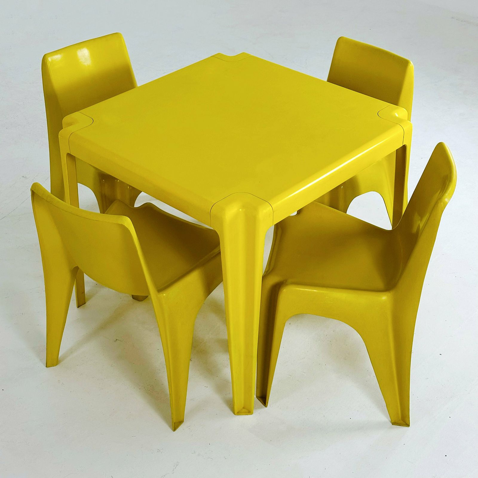 Yellow Set Of 4 Chairs & Table Space Age Bofinger Ba1171 Chair By Helmut Bätzner, 1970s photo 2259.0