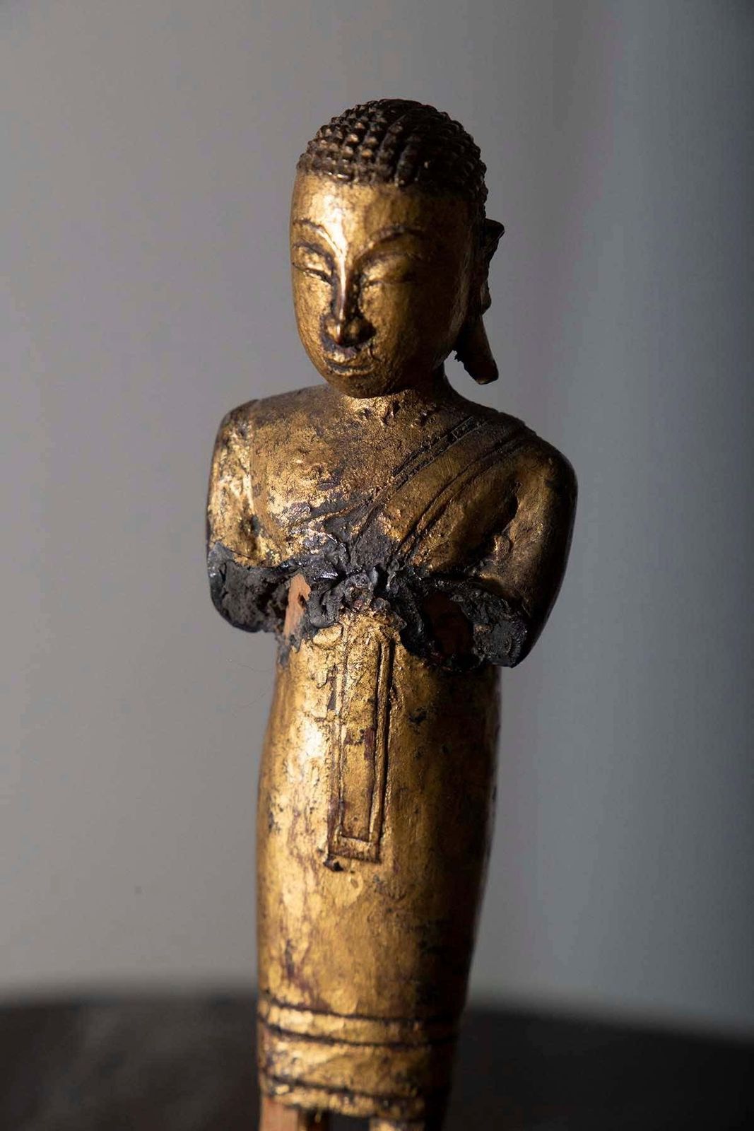 Sculpture Of A Buddhist Monk In Praying Wood Burma, 19th Century photo buy