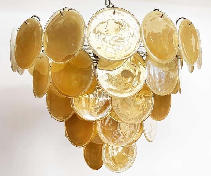 Gorgeous Murano Chandelier Space Age   57 Gold Alabaster Iridescent Glasses photo vintage