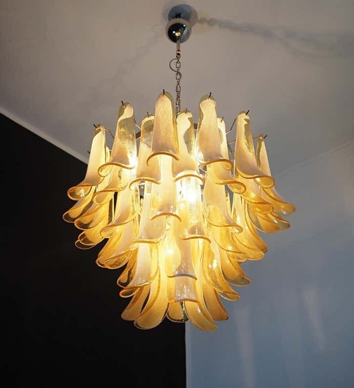 Lighting Pair Of Italian Caramello Petal Chandeliers, Murano photo