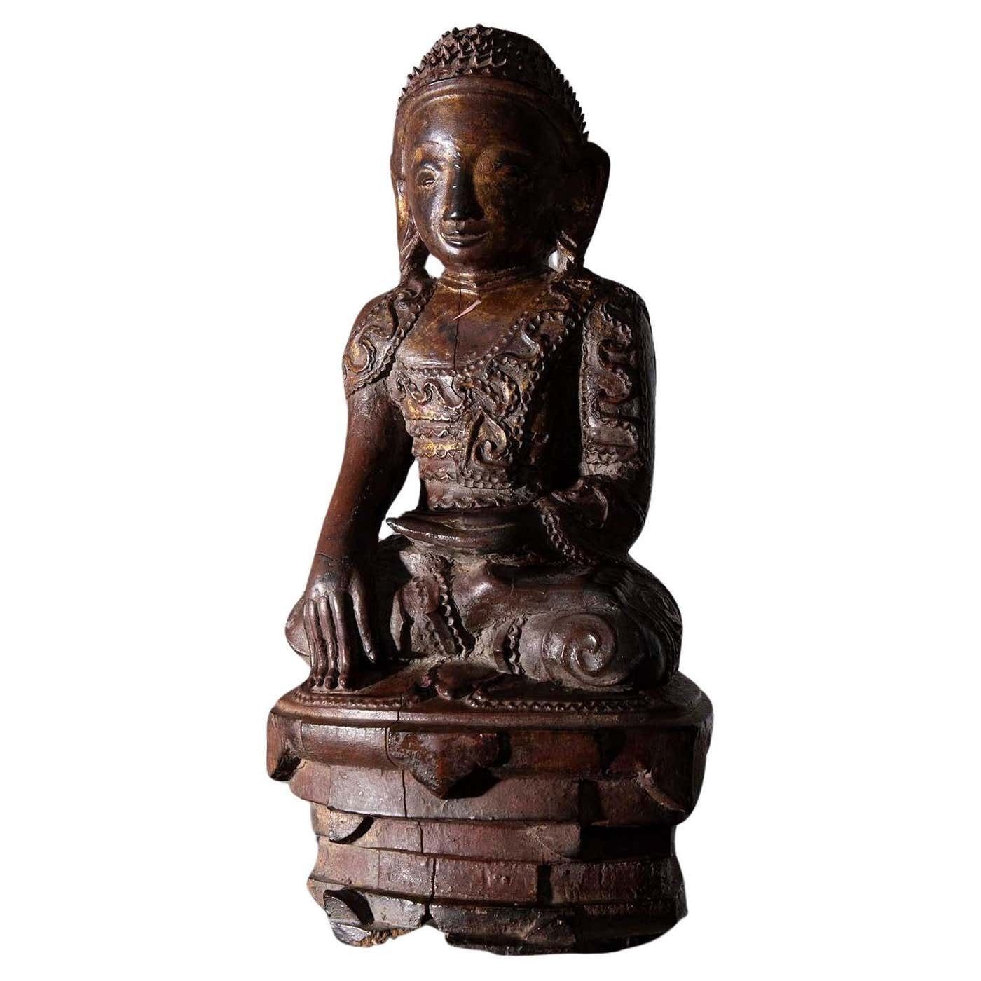Large Wooden Buddha Sculpture Probably Laos, 19th 20th Century
