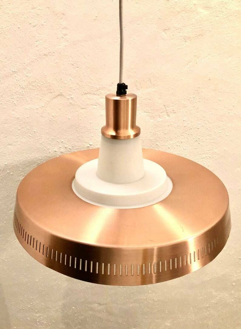 Mid Century Danish Copper Colored Ceiling Lamp With Opal Glass   Design From Lyfa photo furniture