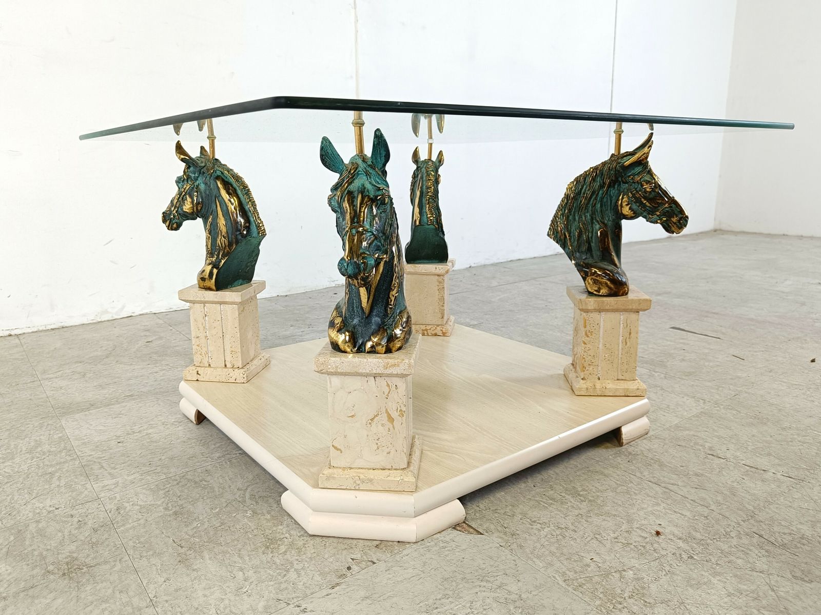Vintage Brass Horse Head Coffee Table, 1970s photo vintage