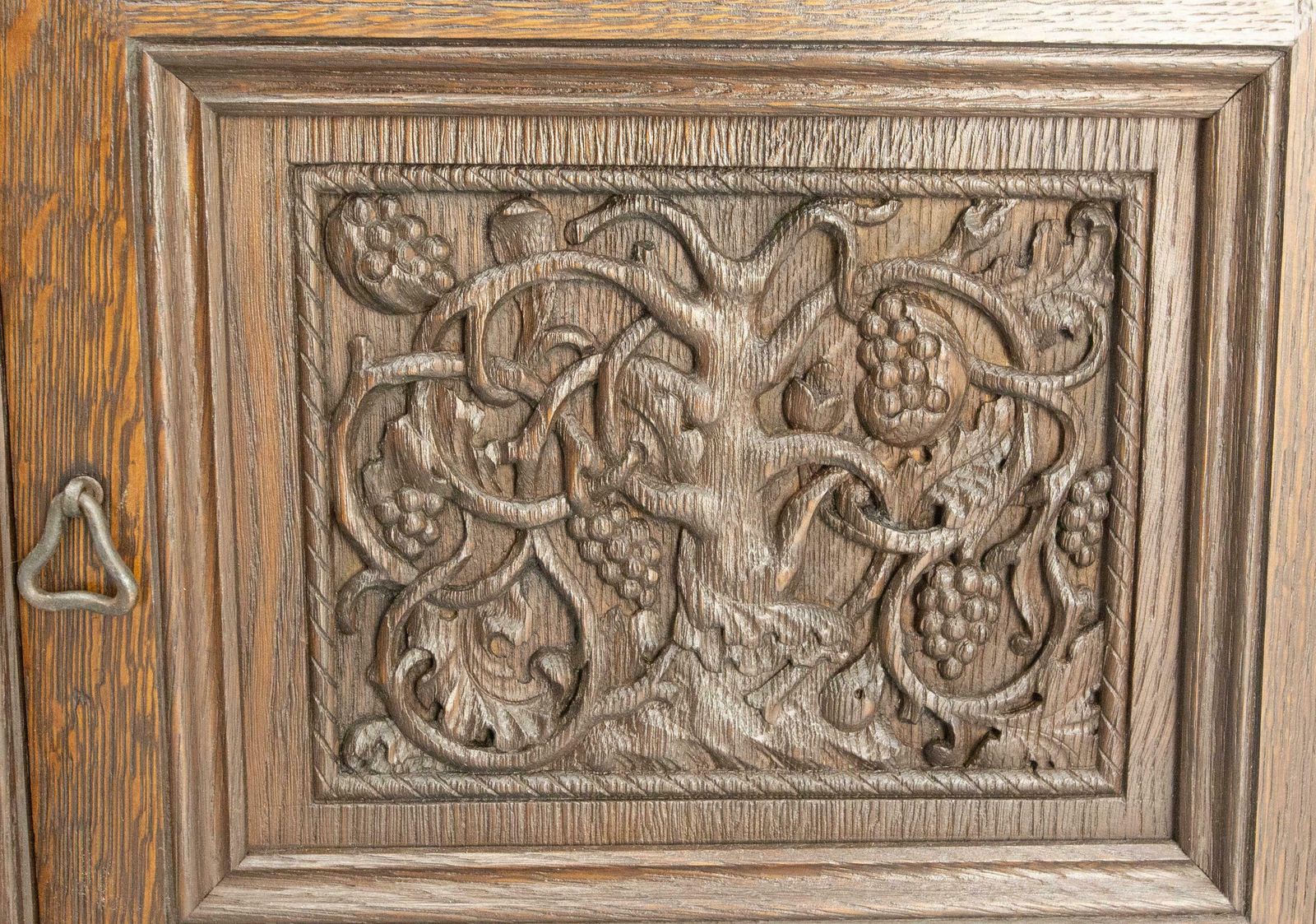 Furniture French Oak & Wrought Iron Buffet Neogothic St Tree Of Life Theme Early 20th C photo