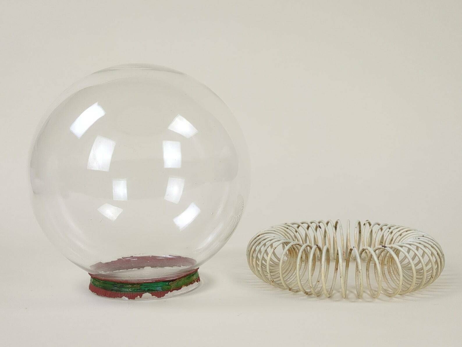 French 1950s Blown Glass Boule Display, Decorative Glass Art Display, Table Top Stand, Curiosity Cabinet Presenter photo vintage